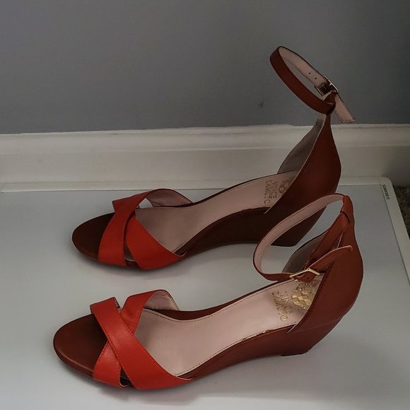 Vince Camuto Orange/Saddle Leather Wedge Ankle Strap Shoes - Picture 7 of 10